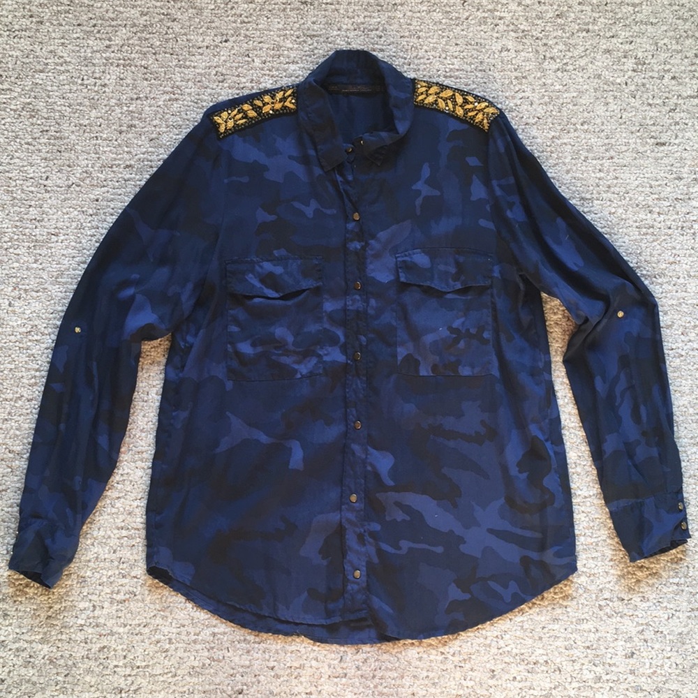 Zara Blue Camo Button-down Shirt